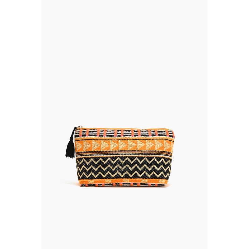 Handwoven Jacquard Makeup Pouch with Bold Tribal Pattern