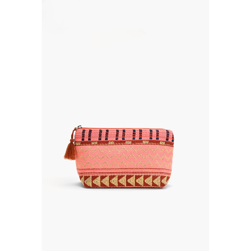Handwoven Pink and Gold Jacquard Cosmetic Pouch