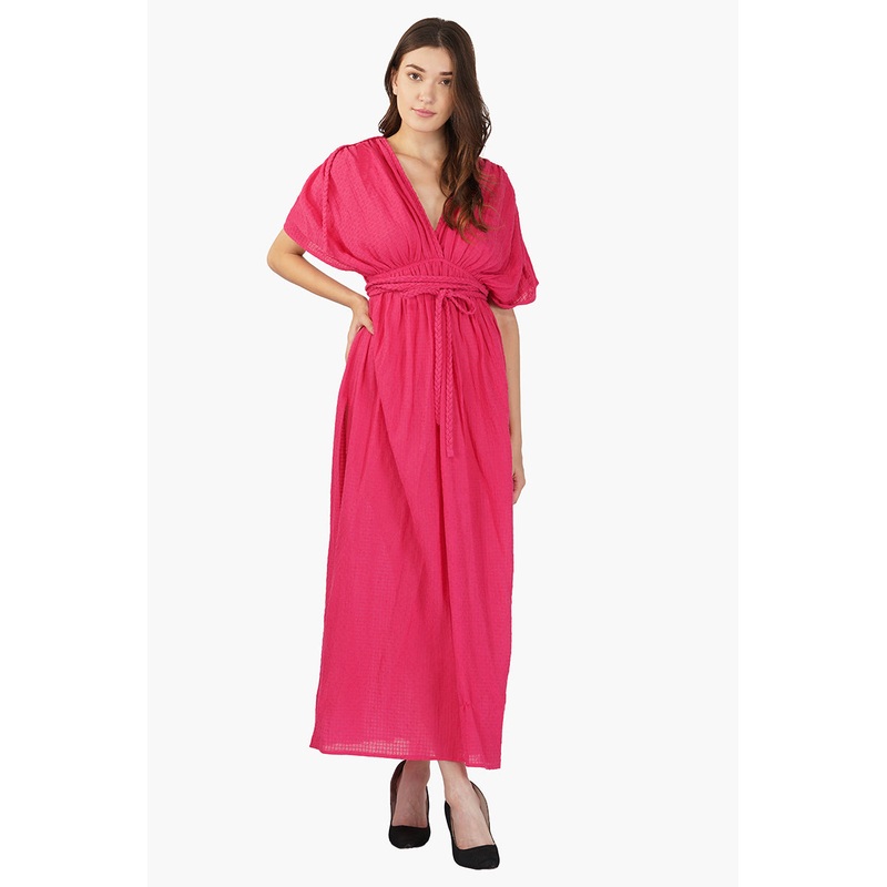 Hot Pink Cotton Dobby Maxi Dress