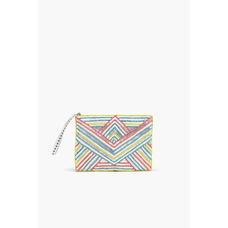 Neon Lights Embellished Top Zip Clutch