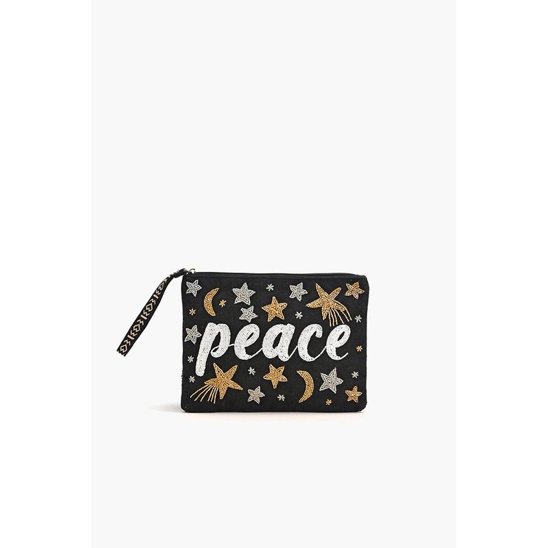 Peace Embellished Wristlet Clutch