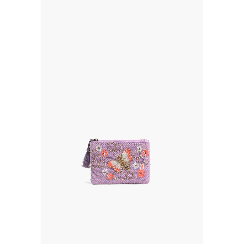 Purple Beaded Bee Embellished Mini Pouches