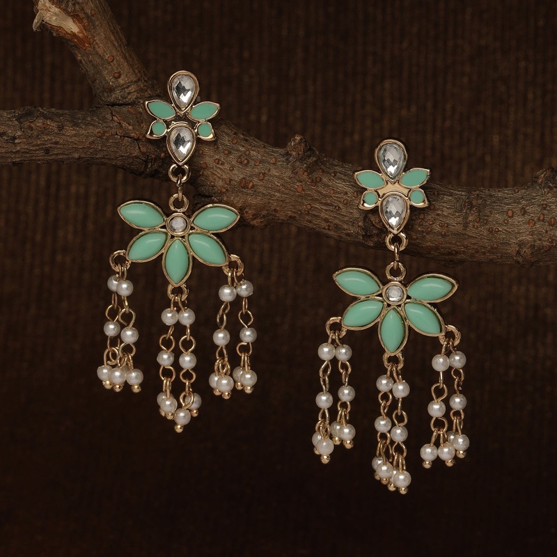 Accessorize London Mint Kundan Long Earring Metal Drops & Danglers