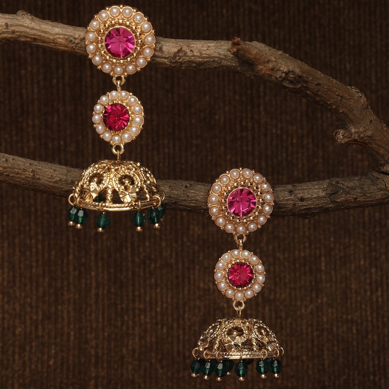 Accessorize London Pink Diamante Long Jhumkas Metal Jhumki Earring