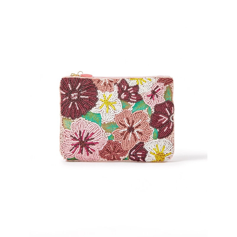 Accessorize London Women's Beaded Pink Floral Embellished Pouch Make Up Bag
