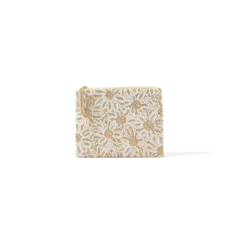 Accessorize London Women's Beaded White Daisy Embellished Pouch Make Up Bag