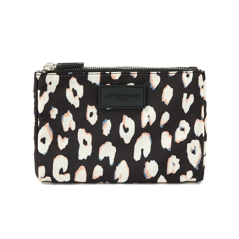Accessorize London Women's Faux Leather Darks-Multi Double Zip Pouch