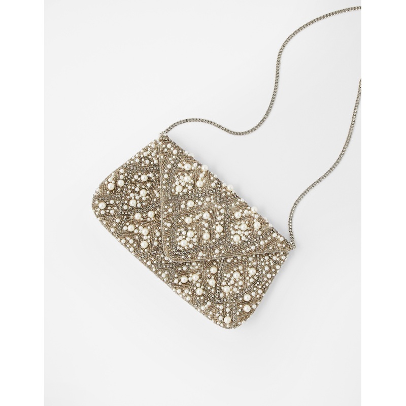 Accessorize London Women's Faux Leather Pearl Encrusted Embellished Envelope