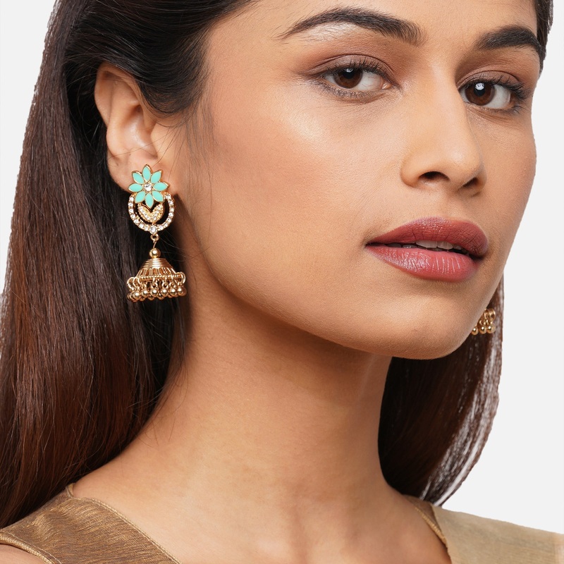 Accessorize London Women's Mint Golden Jhumkas