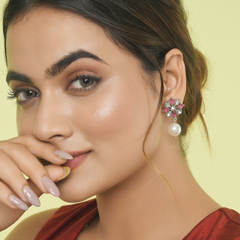 Accessorize London Women's Pink & Pearl Short Drop Earring
