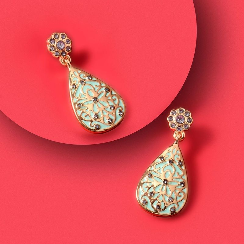 Accessorize London Women's Sea Green Meenakari Teardrop Earring