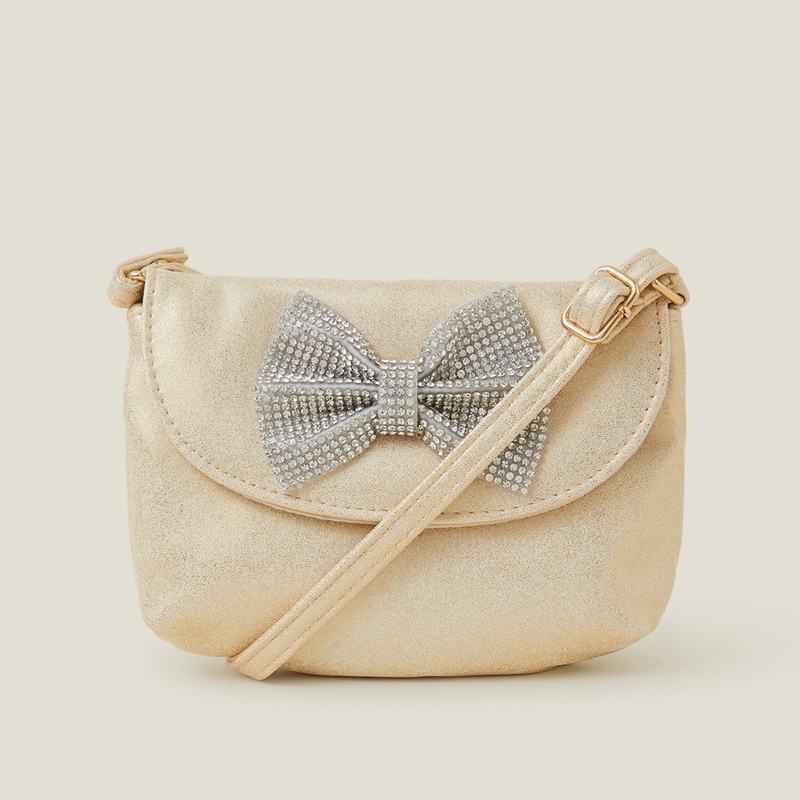 Golden Diamante Bow Metallic Bag
