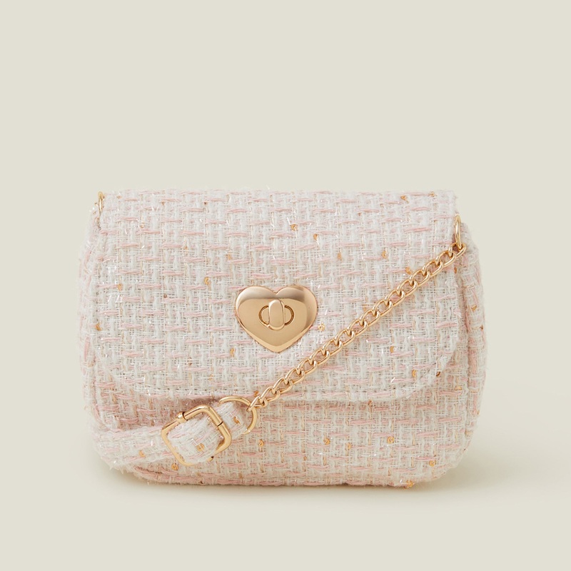 Ivory Heart Lock Tweed Bag