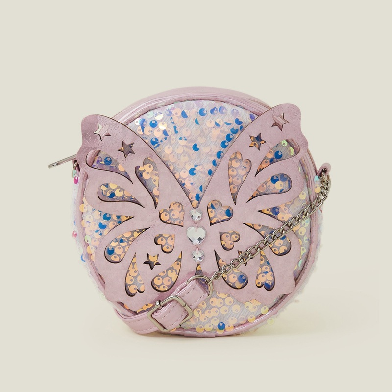 Pink Round Sequin Butterfly Bag