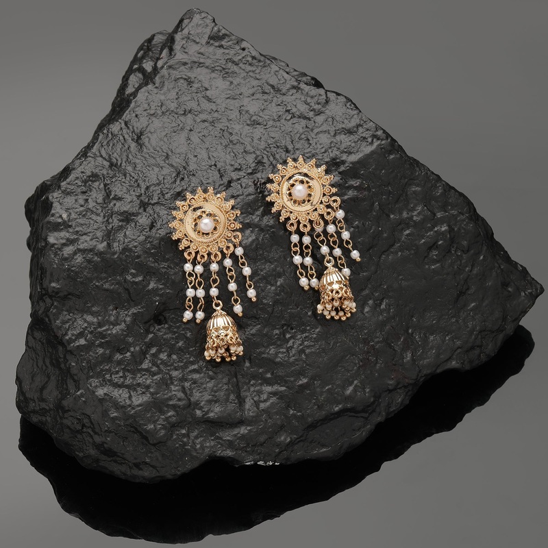 Accessorize London Pearl White & Golden Jhumki Earrings