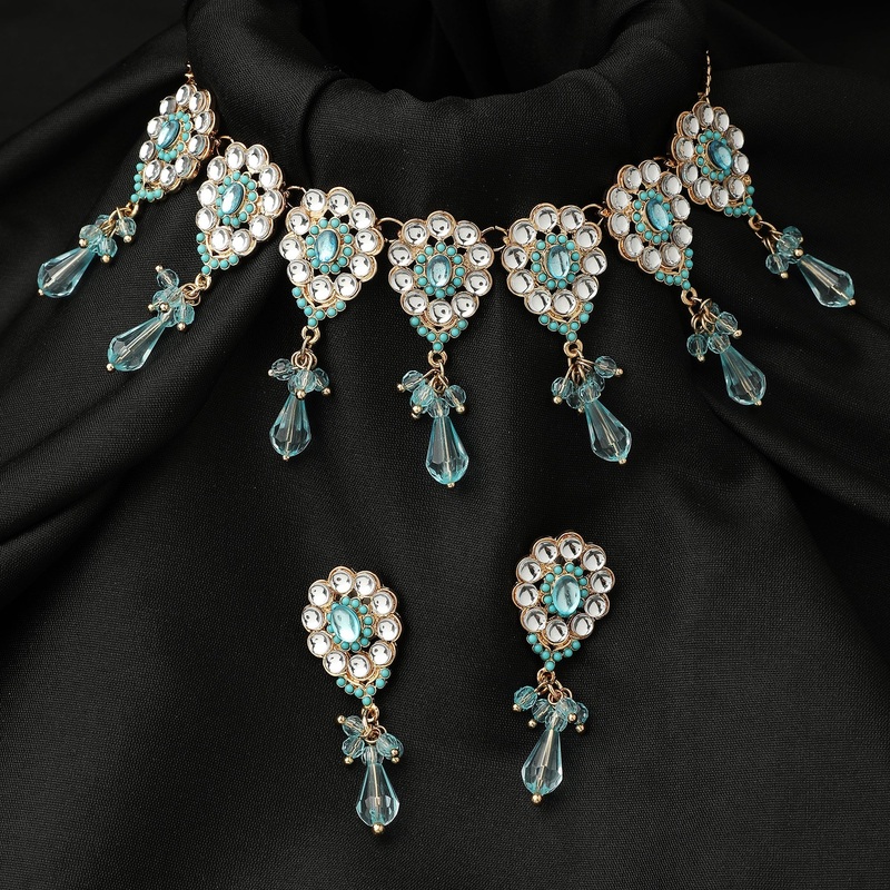 Accessorize London Women's Blue Kundan Jewelry Set