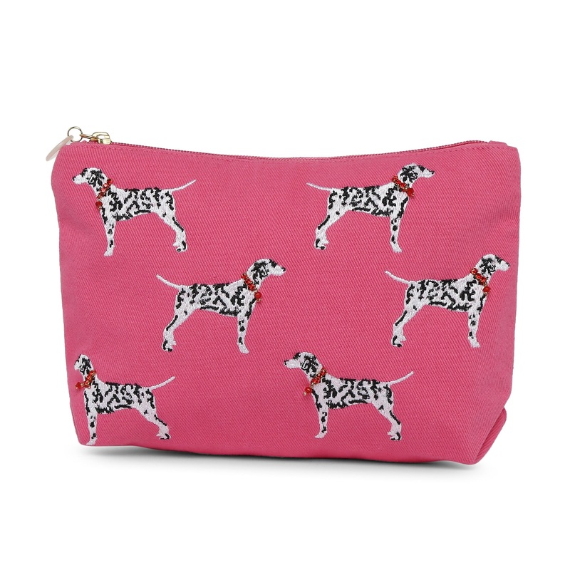 Accessorize London Women's Cotton Pink Dalmatian Large Make Up Bag