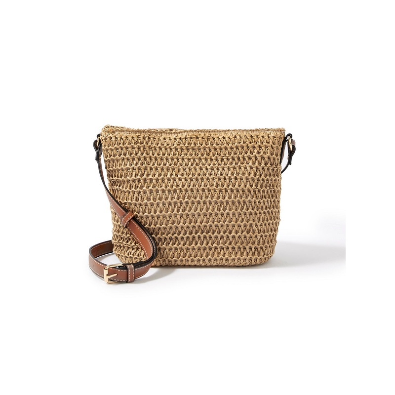 Accessorize London women's Faux Leather Brown Maeve Raffia Sling bag