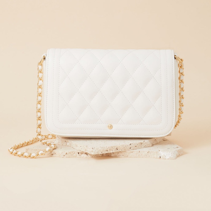 Accessorize London Women's Faux Leather Classic quilted chain crossbody