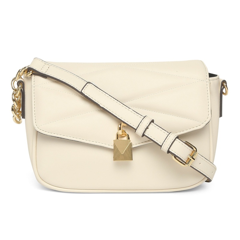 Accessorize London Women's Faux Leather Cream Padlock Sling Bag