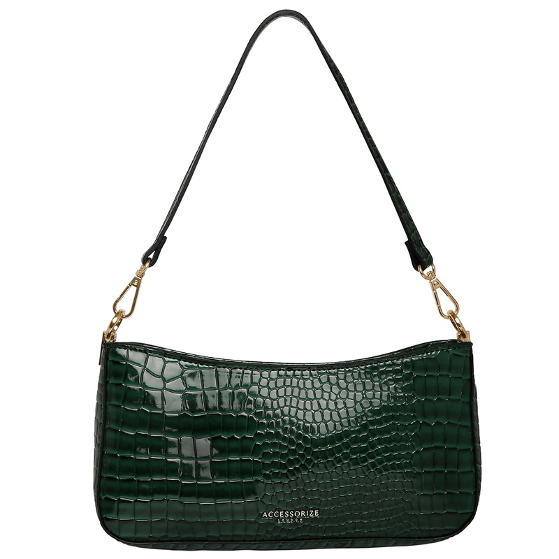 Accessorize London Women's Faux Leather Croc Roxanne Shoulder Bag - Dark Green