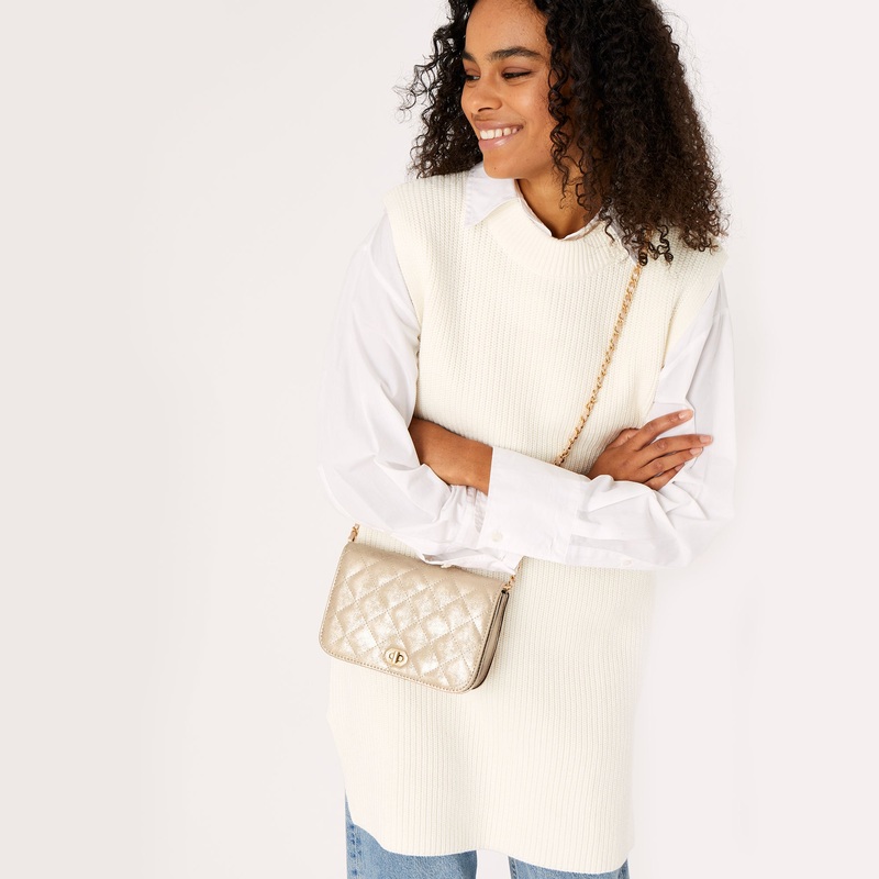 Accessorize London women's Faux Leather Rose gold Erin Quilted Sling bag