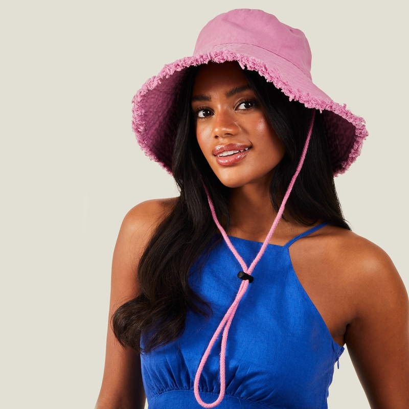 Accessorize London Women's Lace Trim Bucket Hat Pink