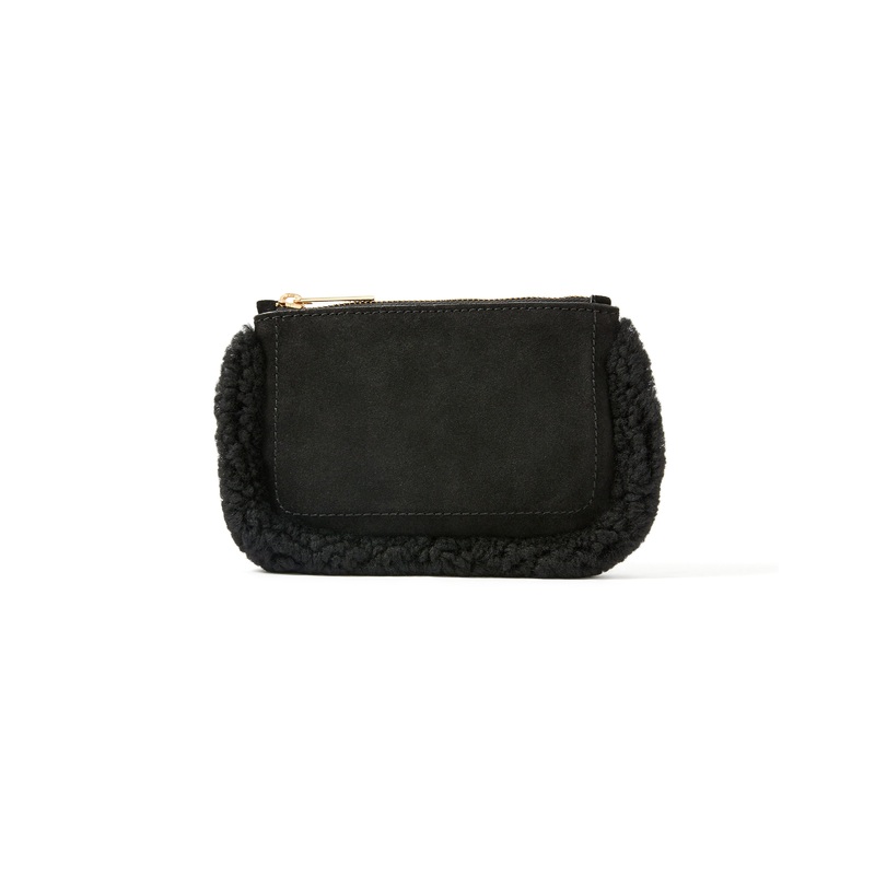 Accessorize London Women's Real Leather Black Shearling Leather Pouch Bag