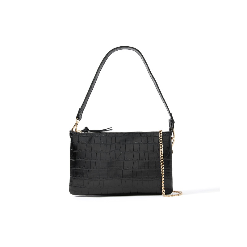 Accessorize London Women's Real Leather Black Small Chain Leather Shoulder Bag