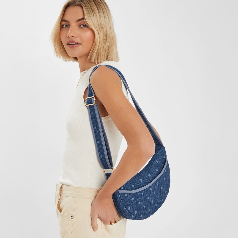 Blue Polka Dot Denim Sling Bag