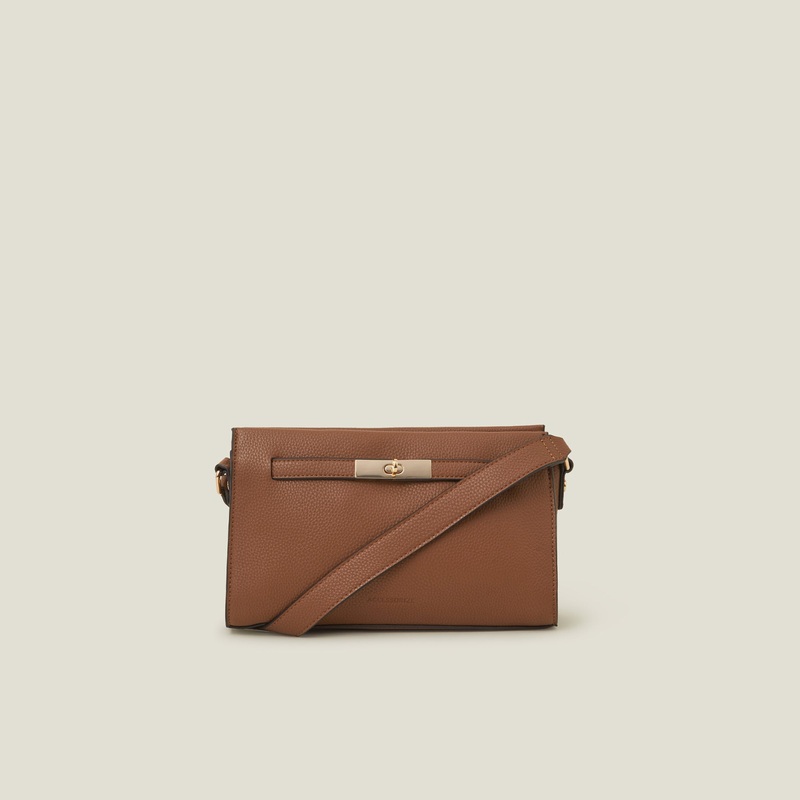 Brown Metal Twist-lock Sling Bag