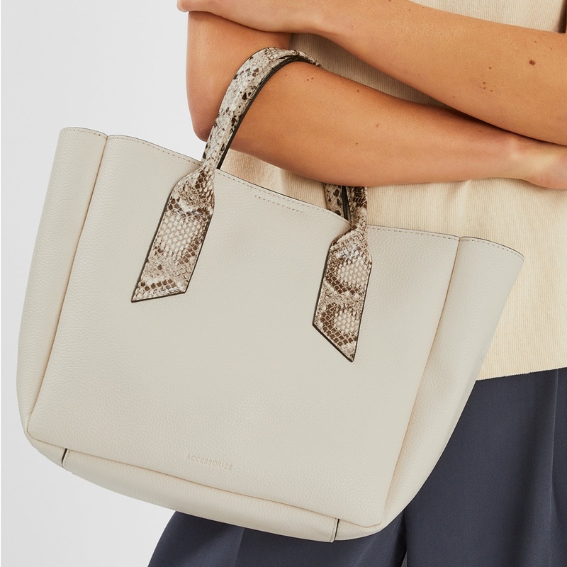 Cream Faux Snake Handled Bag