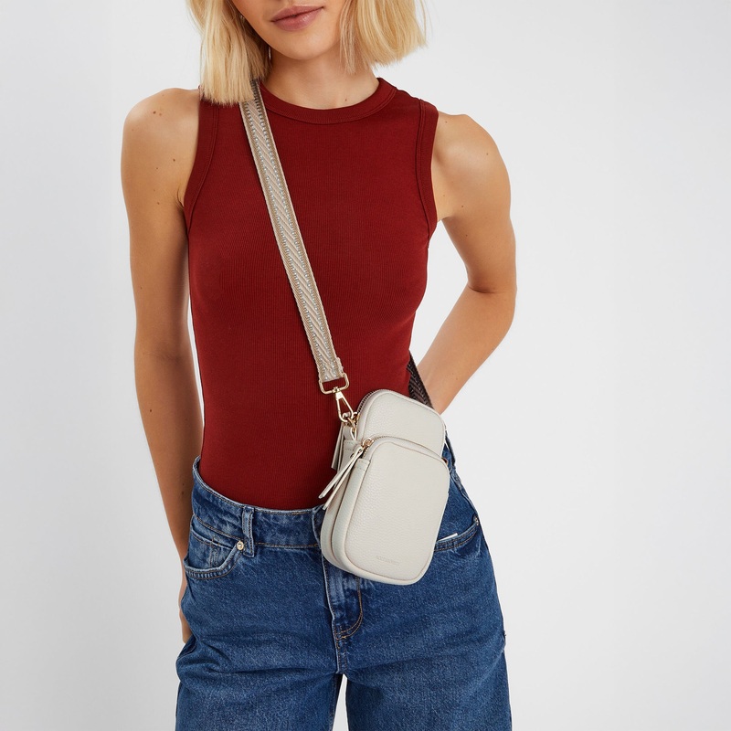 Cream Webbing Strap Phone Bag