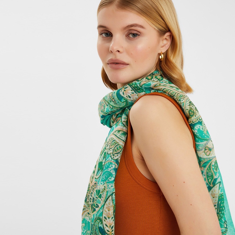 Green Lightweight Paisley Scarf Teal
