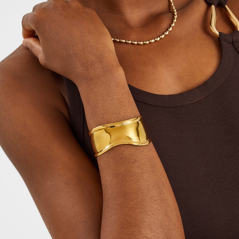 14k Real Gold-Plated Sculptural Cuff Bracelet