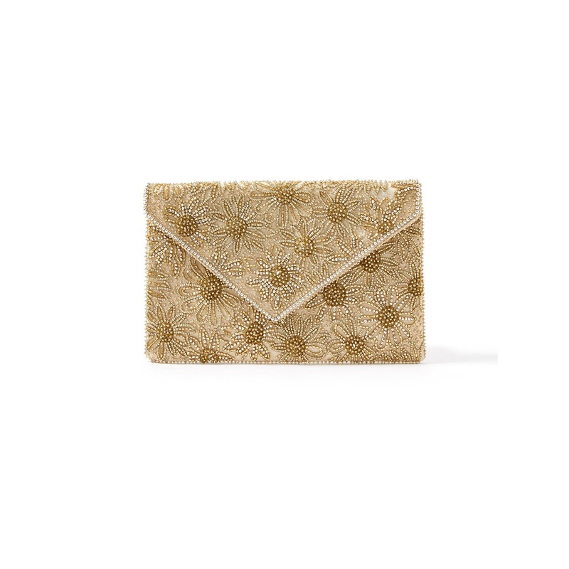 Accessorize London Women's Beaded Gold Tara Clutch Party Bag