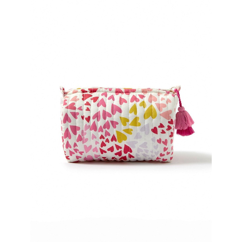 Accessorize London Women's Fabric Quilted Pink Heart Make Up Bag