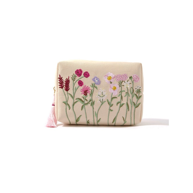 Accessorize London Women's Fabric White Flower Embroidered Make Up Bag