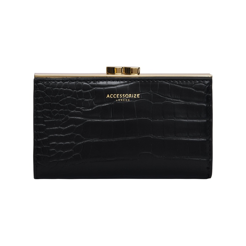 Accessorize London Women's Faux Leather Black Large Bella Clip Frame Wallet