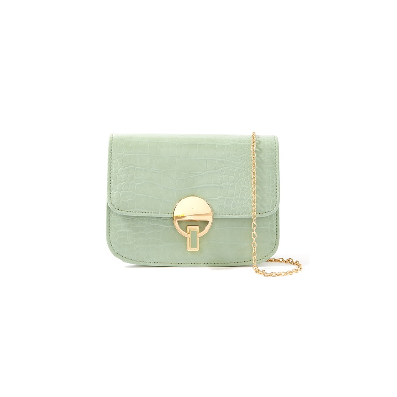 Accessorize London Women's Faux Leather Greem Croc Lock Chain Party Bag