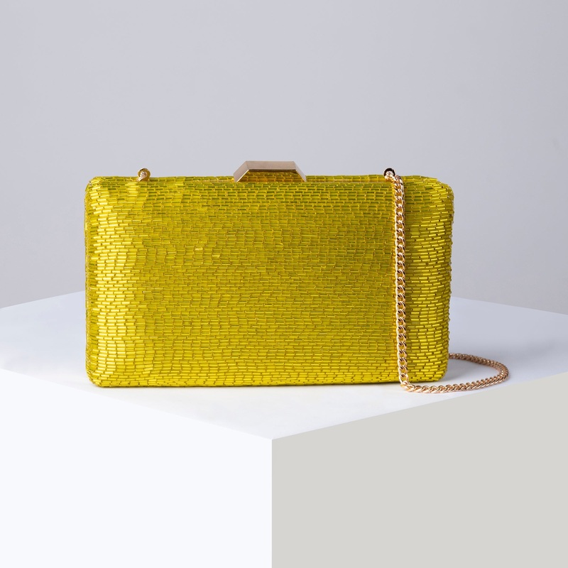Accessorize London Women's Lime Beaded Hardcase Clutch Bag