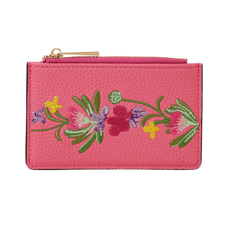 Accessorize London Women's Pink Embroidered Card Holder