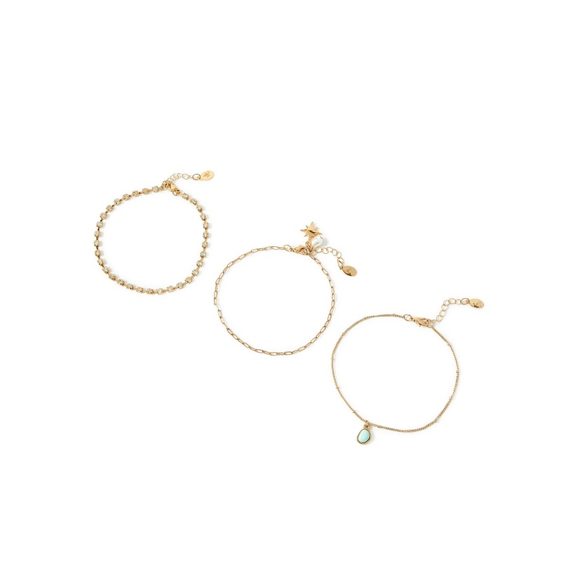 Accessorize London Women's Set Of 3 Stone & Cupchain Anklets