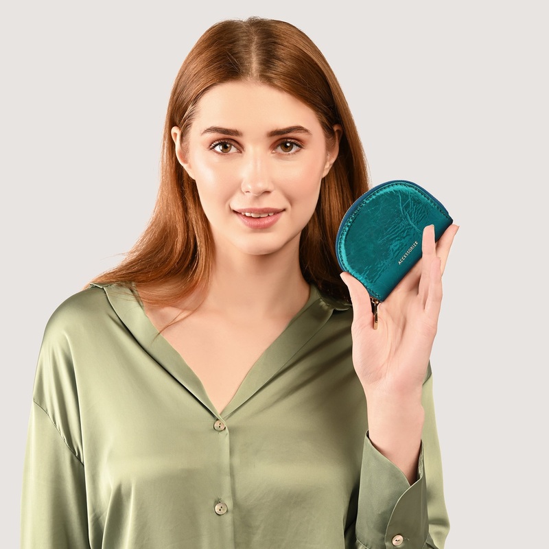 Accessorize London Women's Teal Metallic Crescent Coin Purse