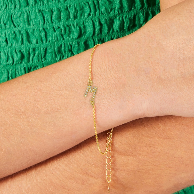 Accessorize London Women's Z Real Gold Plated Cubic Zirconia Initial Bracelet  Letterr M