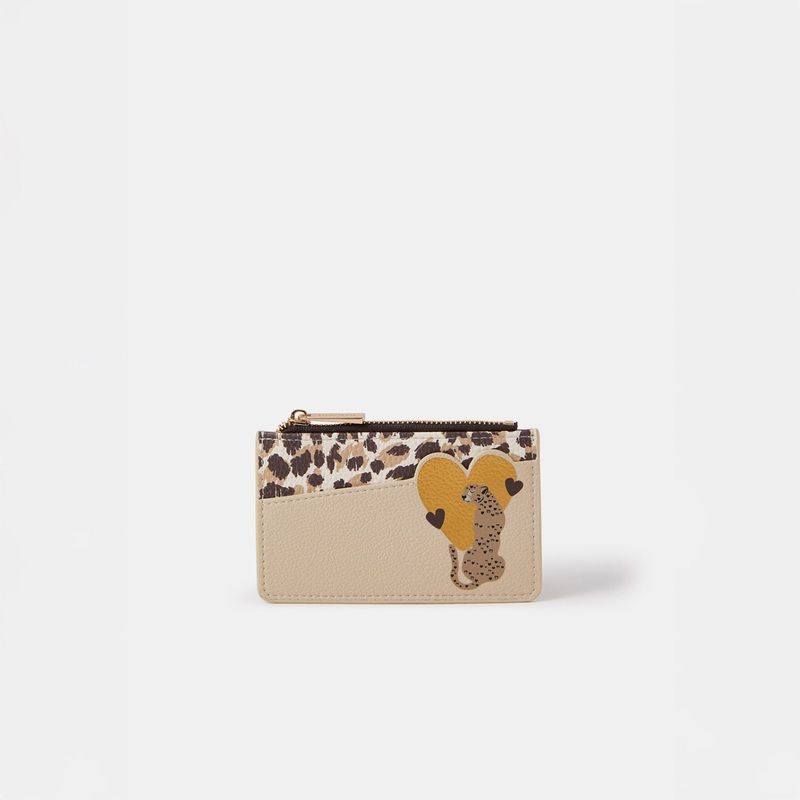 Cream Cheetah Heart Card Holder