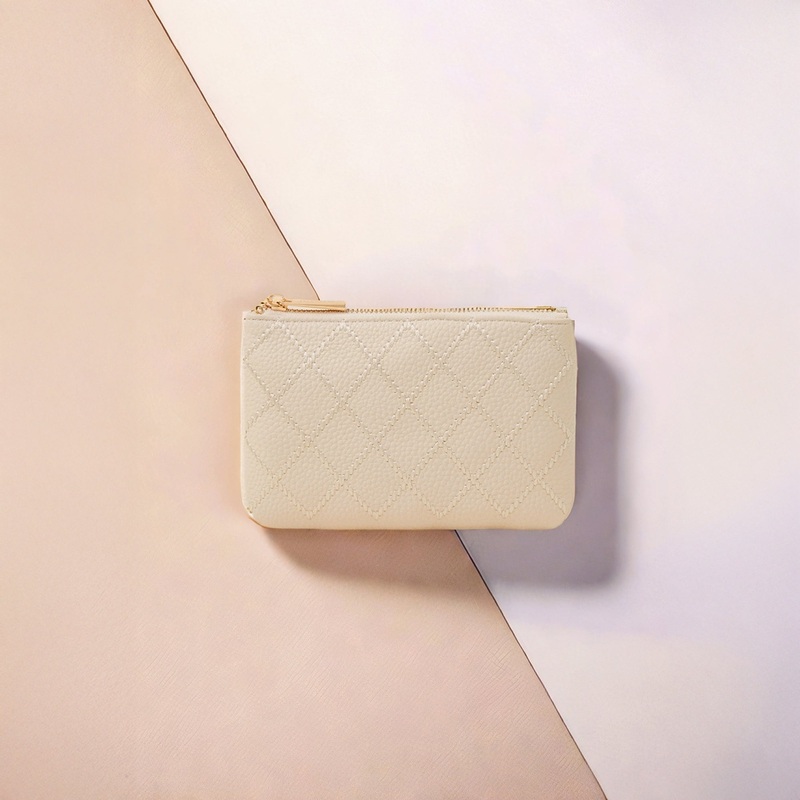 Cream Quilt Stitch Coin Purse