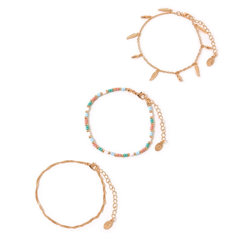 Gold Leaf Charm Anklets Pack Of 3