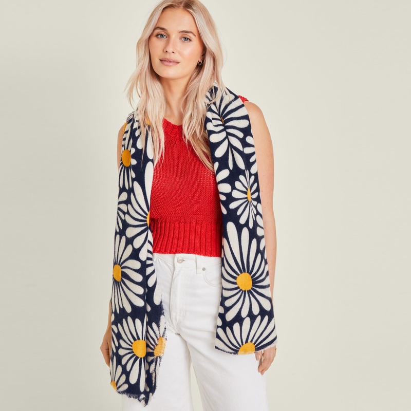 Multi Daisy Print Blanket Scarf