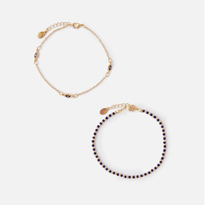 Accessorize London Women's Set Of 2 Effy Evil Eye Anklet Pack